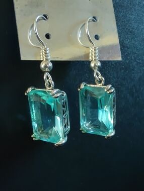 Aquamarine / Blue Topaz Dangle Earrings in Ornate Silver Plated Settings NWOT